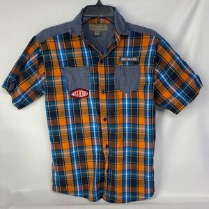 Blac Label Boys Button Up Orange Blue Plaid Short Sleeve Shirt Size XL(18-20)